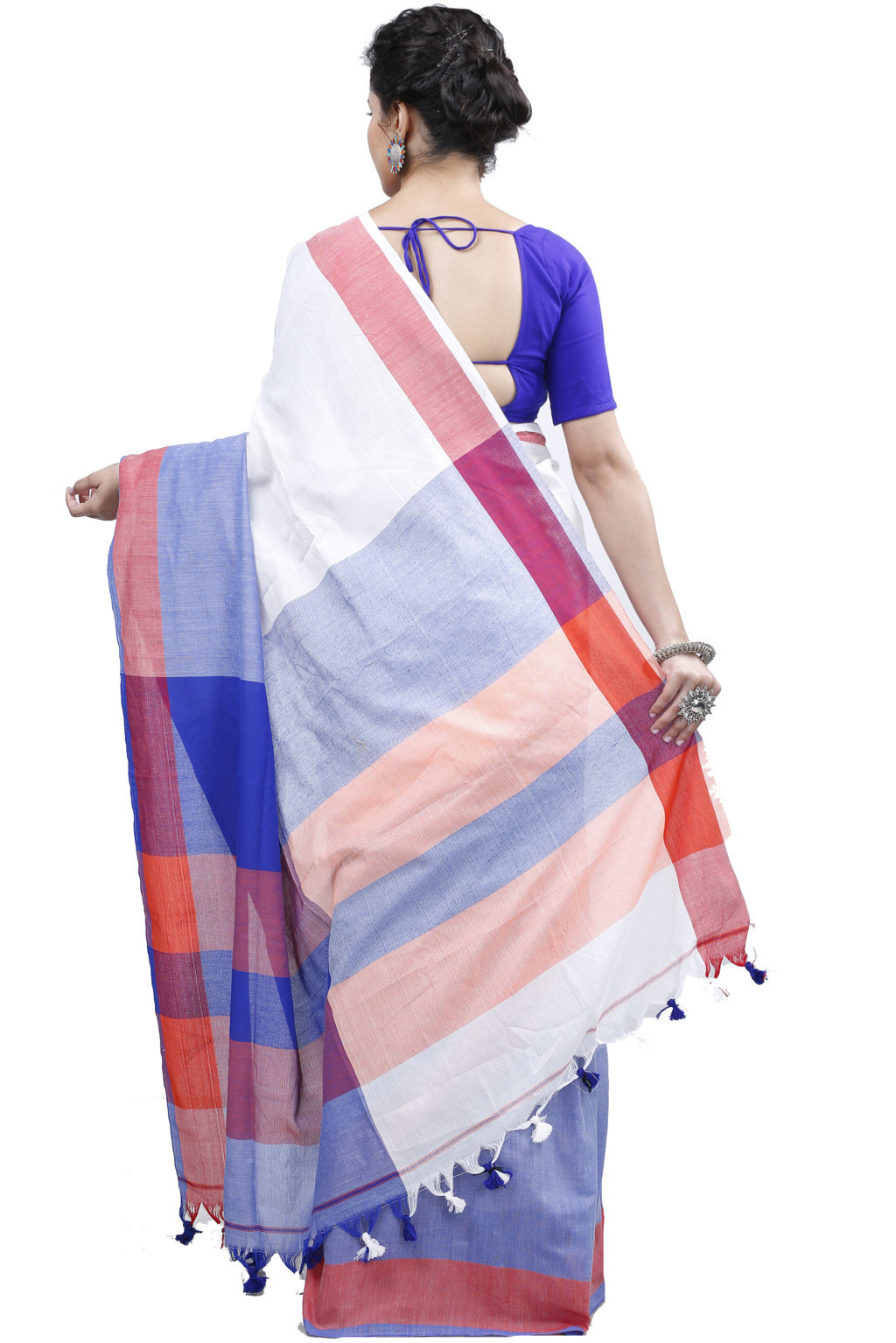 White Blue Pure Cotton Kousiki Hand Loom Saree (203)